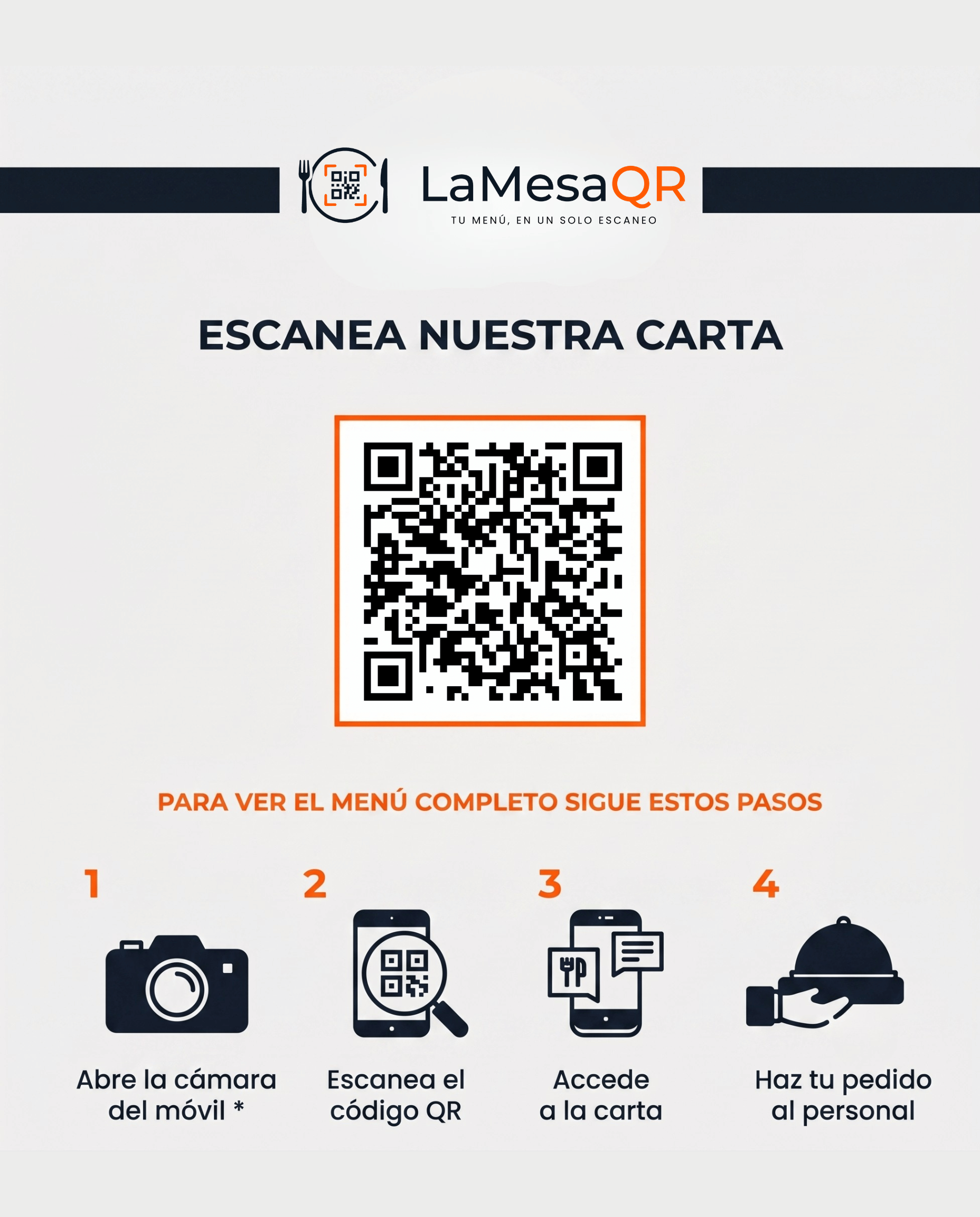 Affiche LaMesaQr avec QR code à scanner pour consulter la carte digitale d'un restaurant